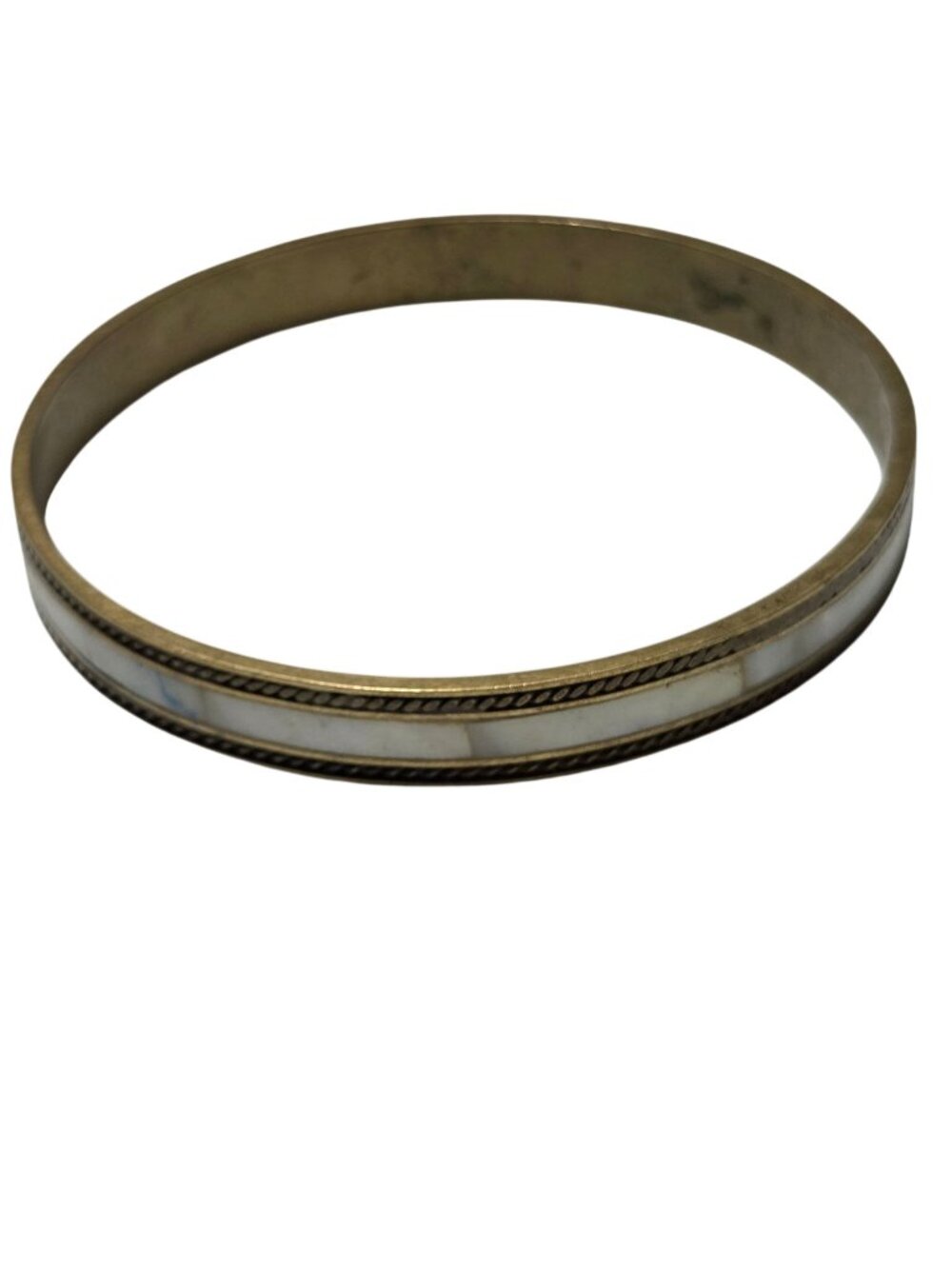 Vintage Brass Bangle Bracelet Mother Of Pearl Inlay Boho Fashion Jewelry Women